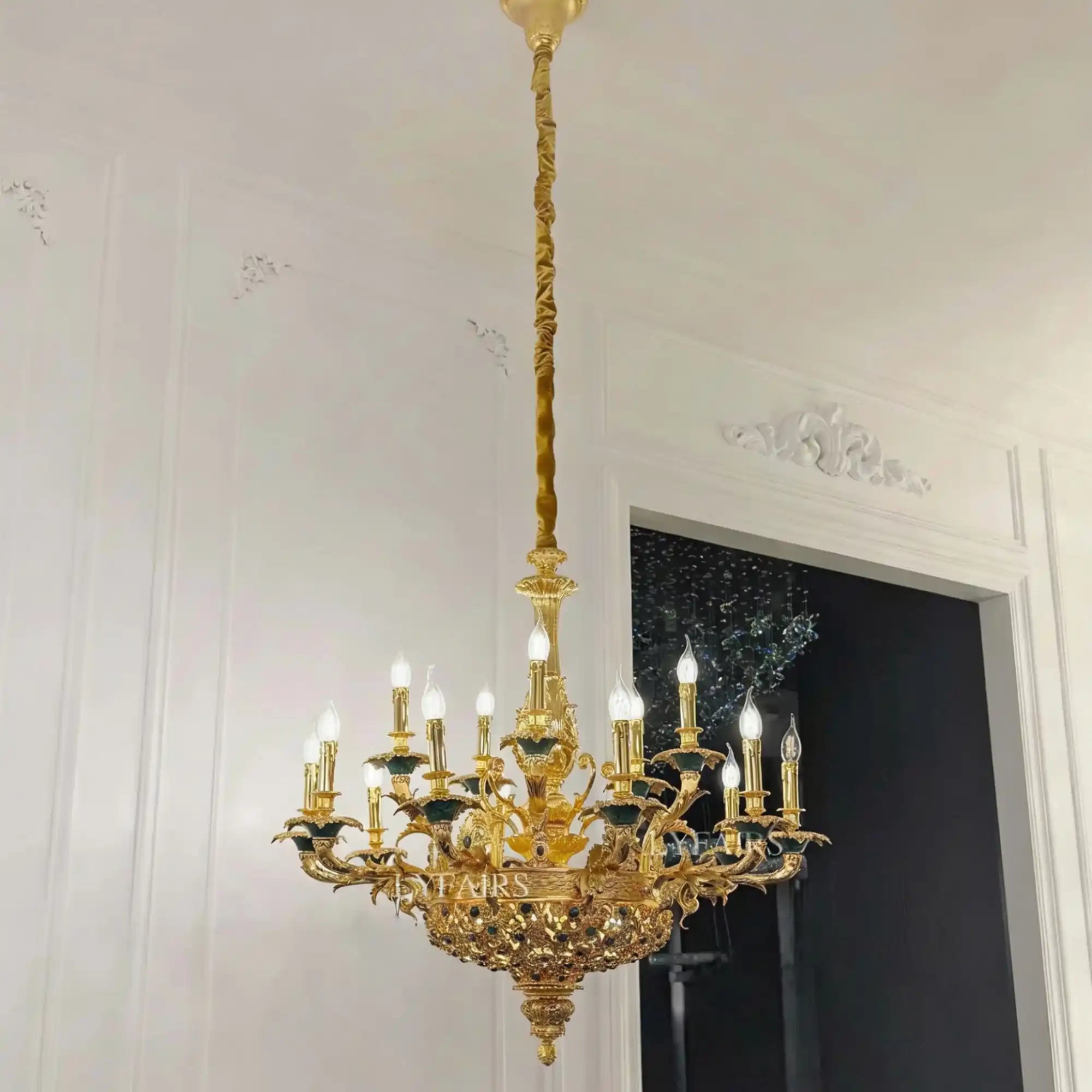 Royal Versailles Malachite Inlay Gilded Brass Candles Chandelier - Style A: D35"*H31.5" (D89cm*H80cm)/60kgWarm LightBlushlighting