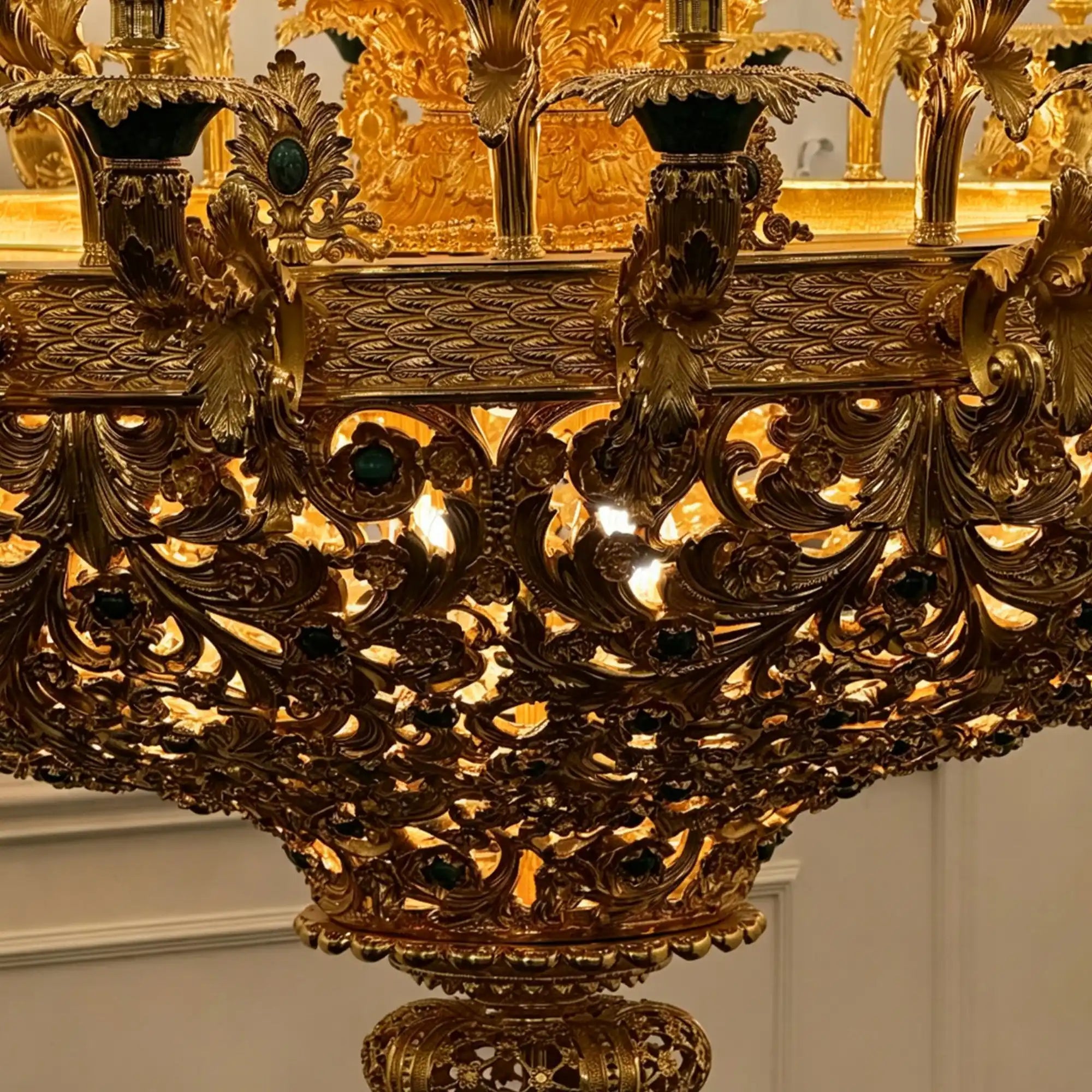 Royal Versailles Malachite Inlay Gilded Brass Candles Chandelier - Style D: D72.1"*H102.4" (D183cm*H260cm)/500kgWarm LightBlushlighting