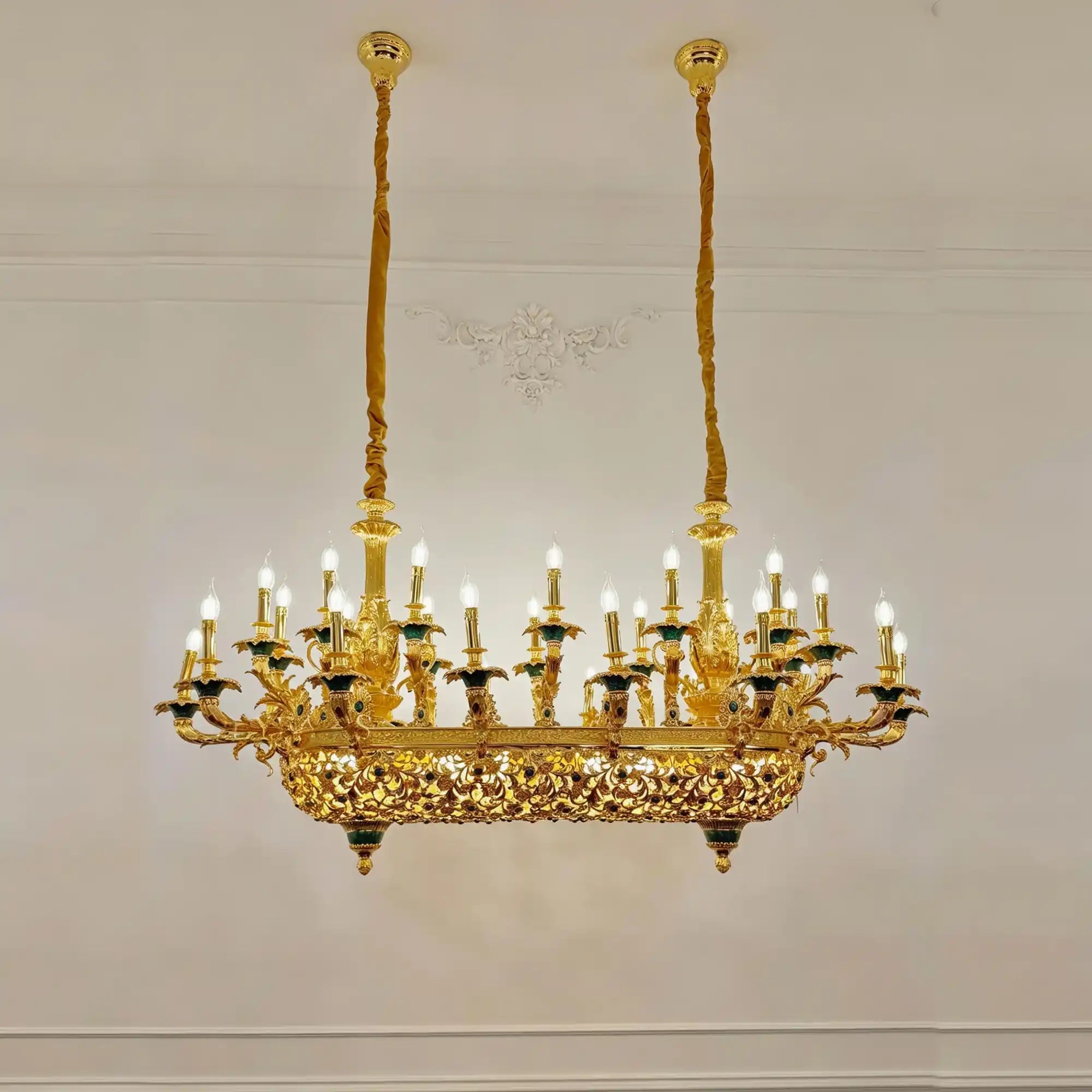 Royal Versailles Malachite Inlay Gilded Brass Candles Chandelier - Style C: L66.93"*W34.65"*H34.65" (L170cm*W88cm*H88cm)/80kgWarm LightBlushlighting