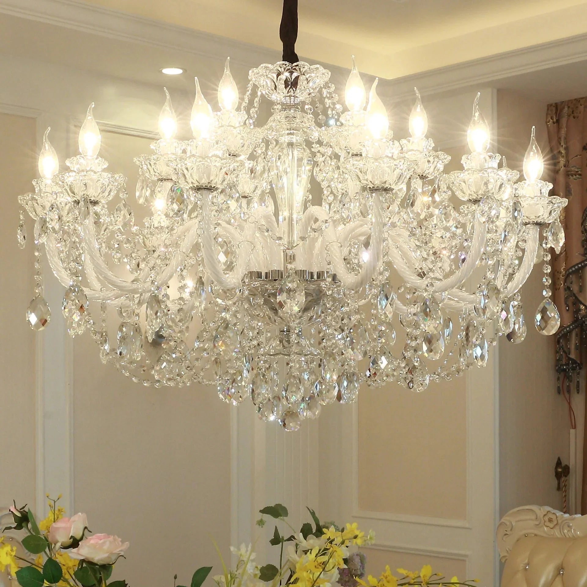Rustic Antique European Candle Crystal Chandelier Popular Farmhouse Ceiling Light Fixture For Living Room - Blushlighting