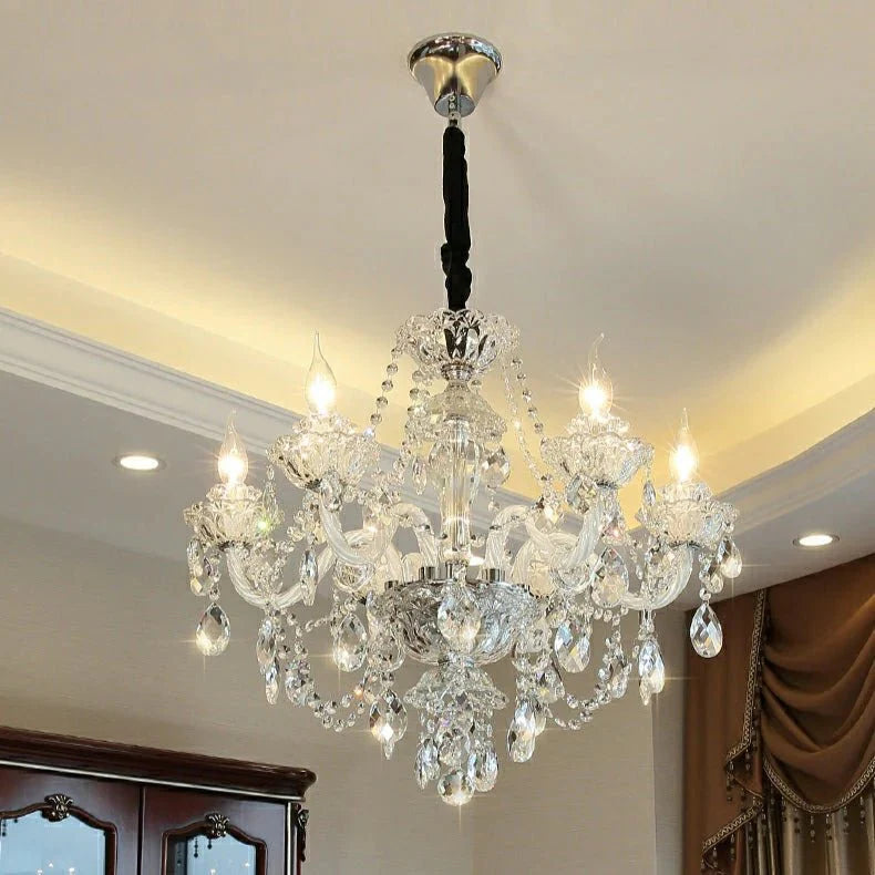 Rustic Antique European Candle Crystal Chandelier Popular Farmhouse Ceiling Light Fixture For Living Room - Blushlighting