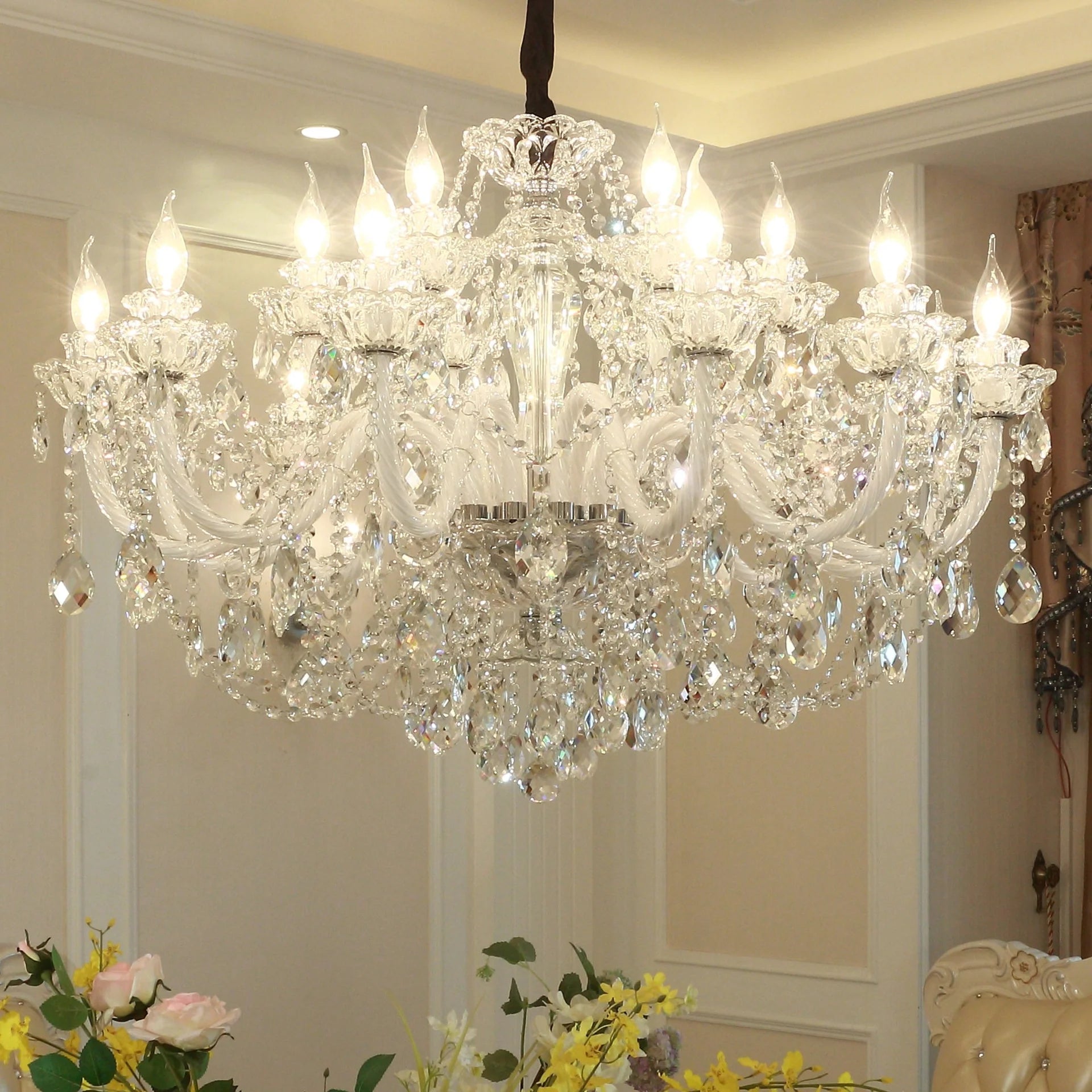 Rustic Antique European Candle Crystal Chandelier Popular Farmhouse Ceiling Light Fixture For Living Room - Blushlighting