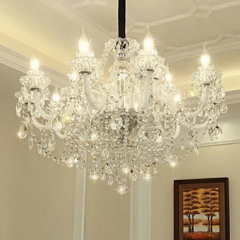Rustic Antique European Candle Crystal Chandelier Popular Farmhouse Ceiling Light Fixture For Living Room - 24 Lights D47.2"*H25.6"Warm LightBlushlighting