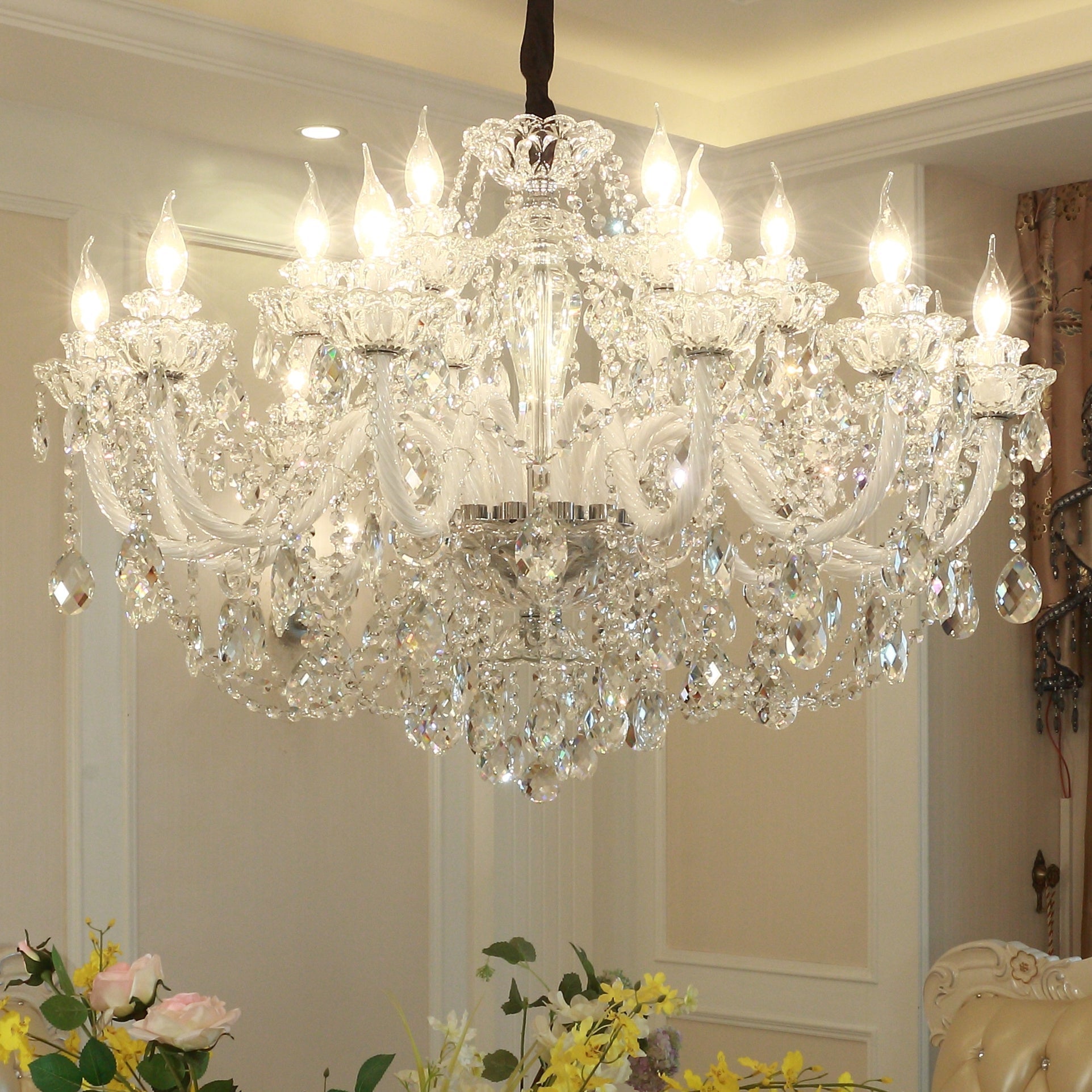 Rustic Antique European Candle Crystal Chandelier Popular Farmhouse Ceiling Light Fixture For Living Room