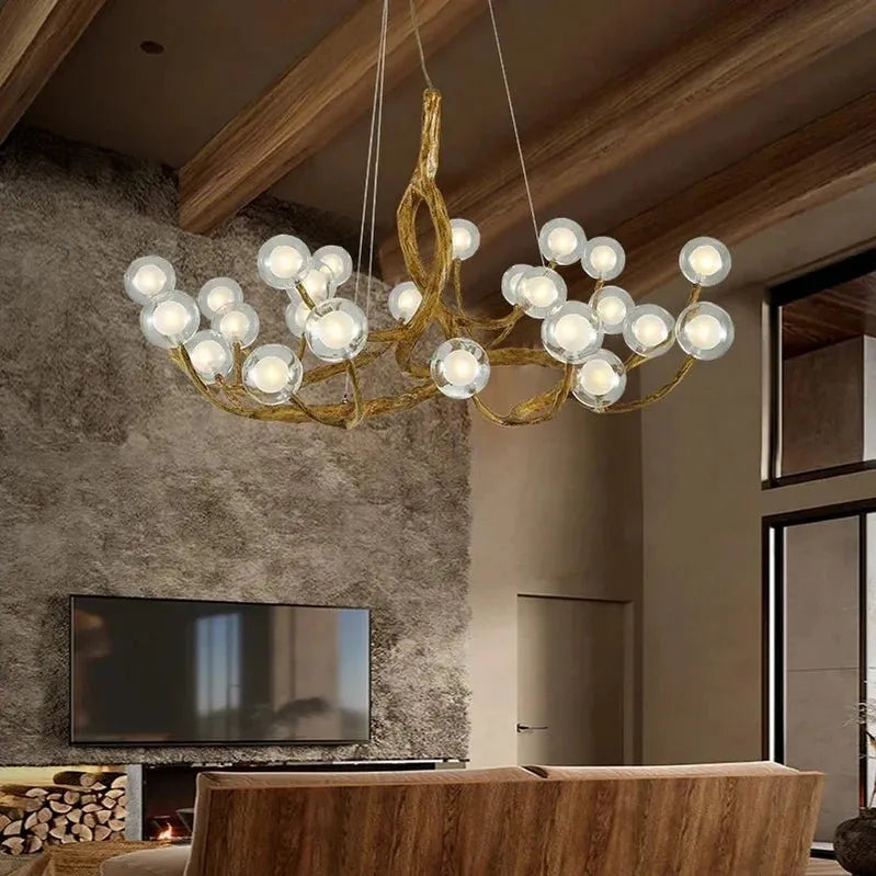 Rustic Farmhouse Branch Chandelier with Glass Orbs - 16 LightsWarm Light 2700KBlushlighting