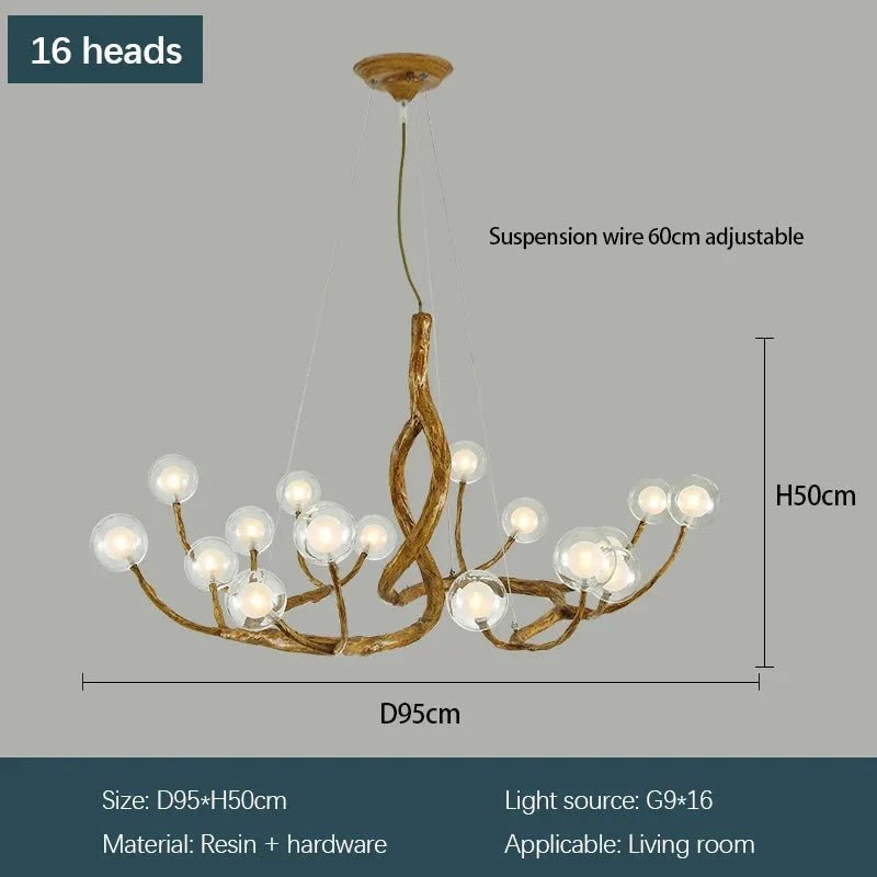 Rustic Farmhouse Branch Chandelier with Glass Orbs - 16 LightsWarm Light 2700KBlushlighting