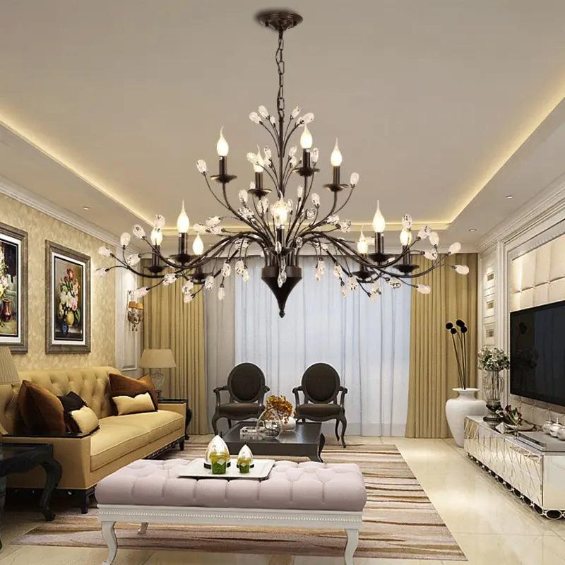 Rustic Wrought Iron Chandeliers 12 Lights - BlackDimmable Warm Light 3000KBlushlighting