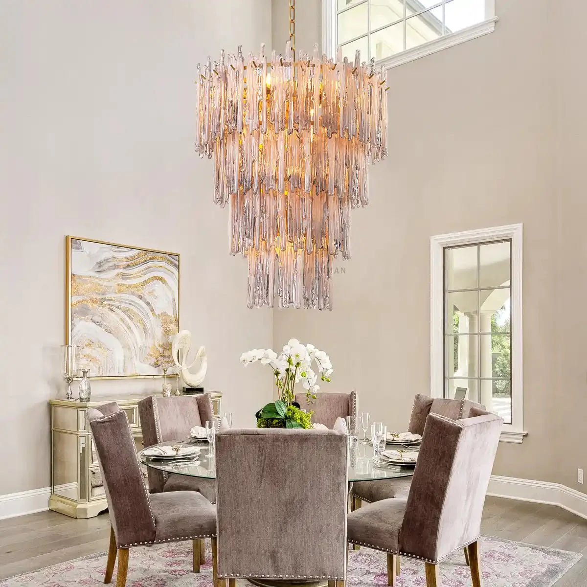 Saint Roch Modern Glass Chandelier Brass & Glass - LargeBlushlighting