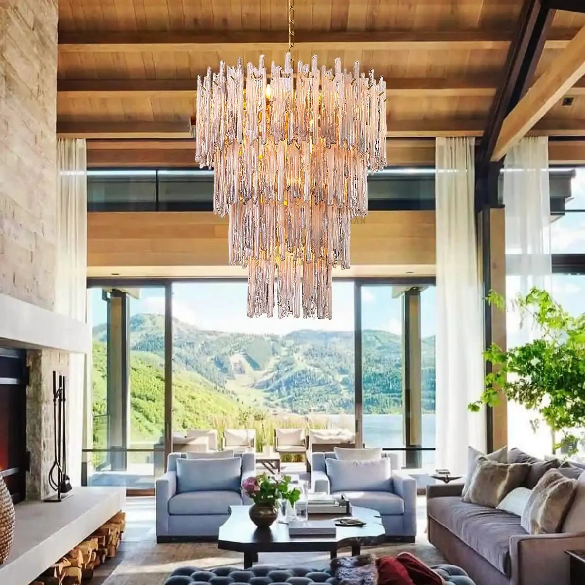 Saint Roch Modern Glass Chandelier Brass & Glass - LargeBlushlighting