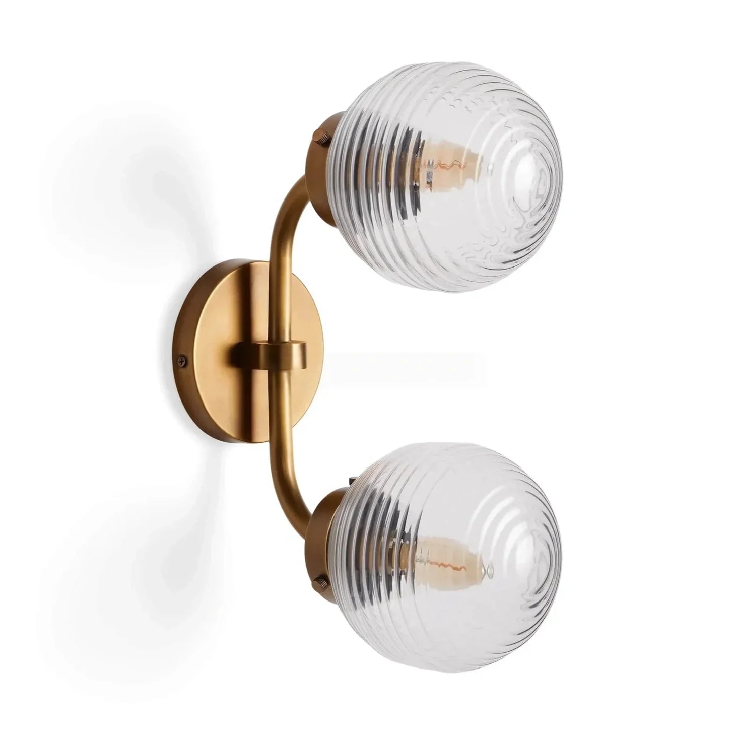 Sayre Linear Glass Globe Two Head Wall Sconce-Brass-