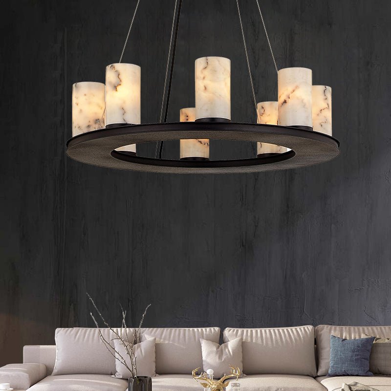Scarlett Modern Round Industrial Candelabra Round Black Alabaster Chandelier - Blushlighting