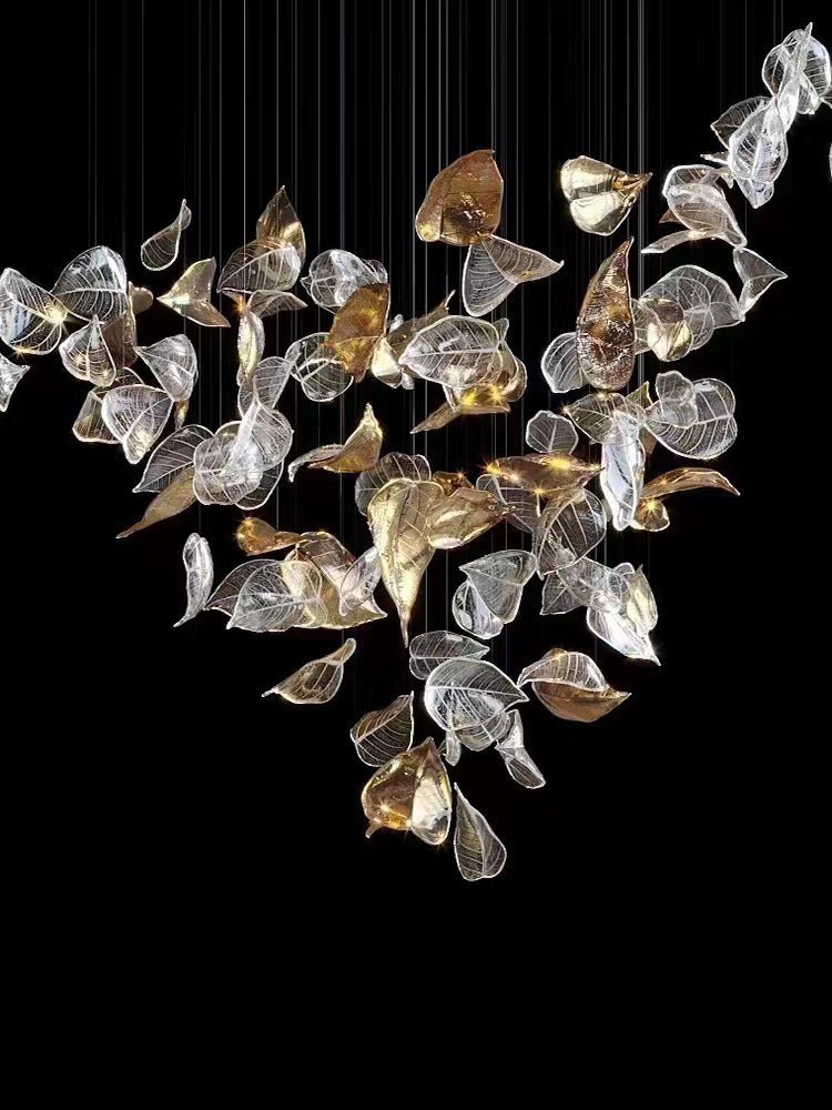 Shake Leaves Chandelier - ∅ 39.4″ x 78.7″ / Dia 100cm x 200cmGold & ClearWarm LightBlushlighting