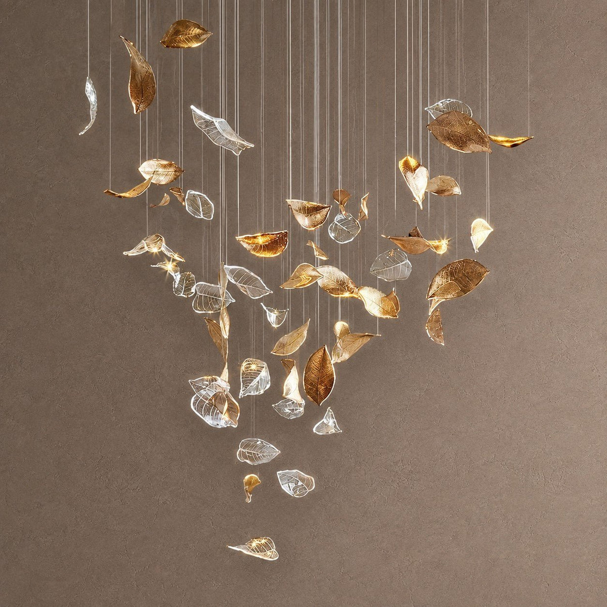 Shake Leaves Chandelier - ∅ 31.8″ x 78.7″ / Dia 80cm x 200cmGold & ClearWarm LightBlushlighting