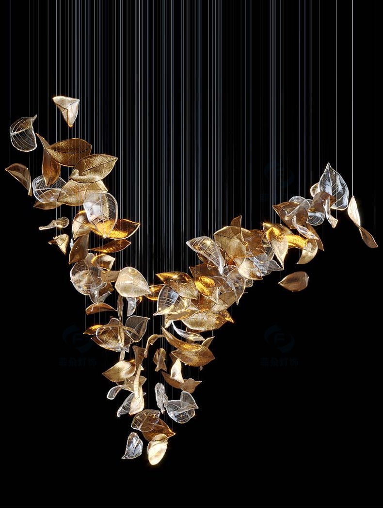 Shake Leaves Chandelier - ∅ 39.4″ x 78.7″ / Dia 100cm x 200cmGold & ClearWarm LightBlushlighting