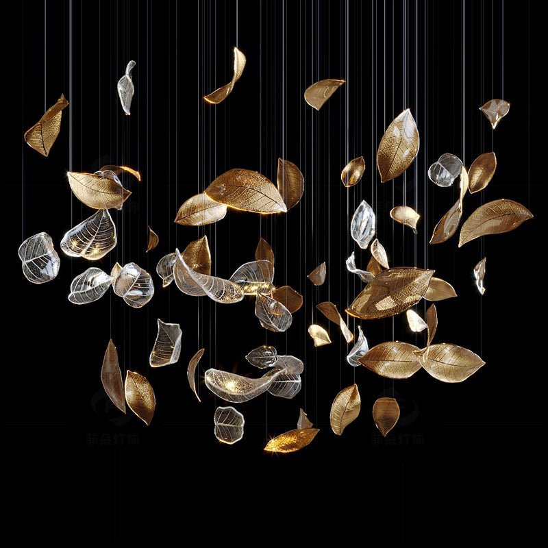 Shake Leaves Chandelier - ∅ 39.4″ x 78.7″ / Dia 100cm x 200cmGold & ClearWarm LightBlushlighting
