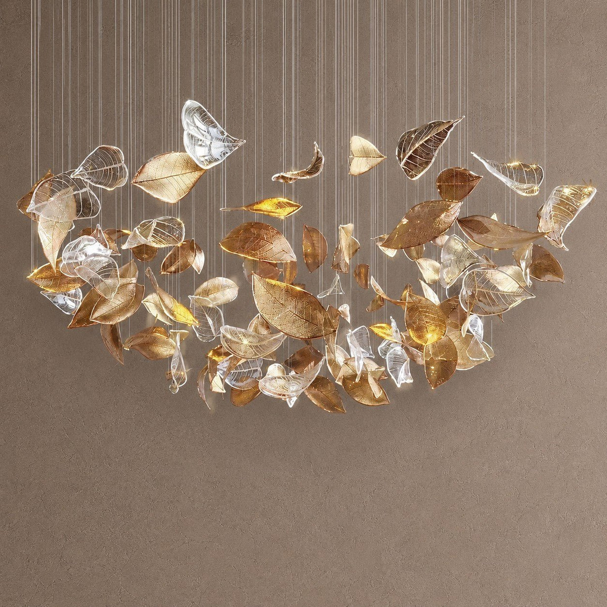 Shake Leaves Chandelier - ∅ 31.8″ x 78.7″ / Dia 80cm x 200cmGold & ClearWarm LightBlushlighting