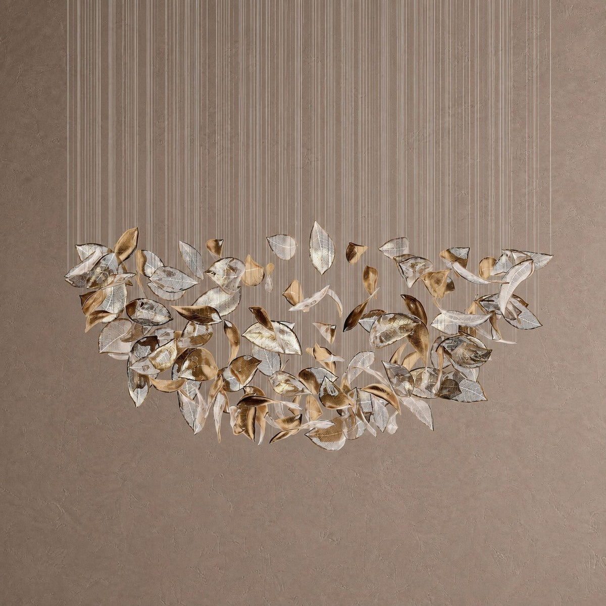 Shake Leaves Chandelier - ∅ 31.8″ x 78.7″ / Dia 80cm x 200cmGold & ClearWarm LightBlushlighting