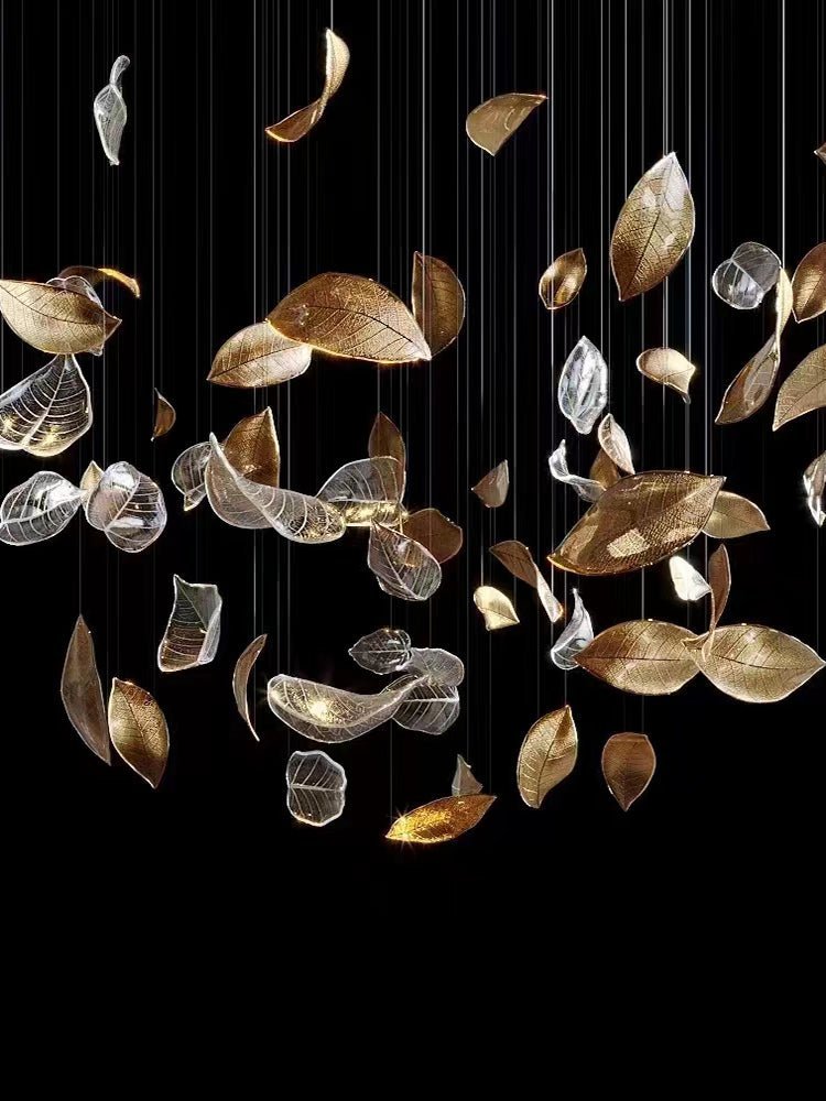 Shake Leaves Chandelier - ∅ 39.4″ x 78.7″ / Dia 100cm x 200cmGold & ClearWarm LightBlushlighting