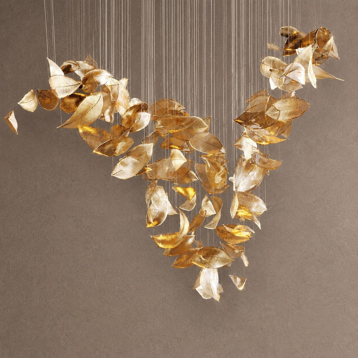 Shake Leaves Chandelier - ∅ 31.8″ x 78.7″ / Dia 80cm x 200cmGold & ClearWarm LightBlushlighting
