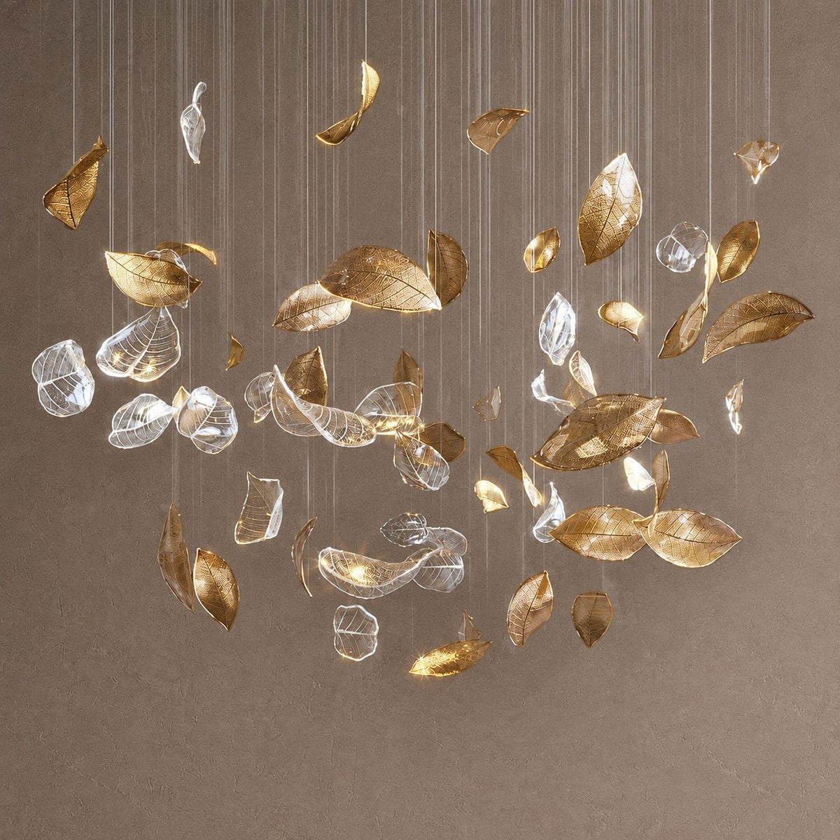 Shake Leaves Chandelier - ∅ 31.8″ x 78.7″ / Dia 80cm x 200cmGold & ClearWarm LightBlushlighting