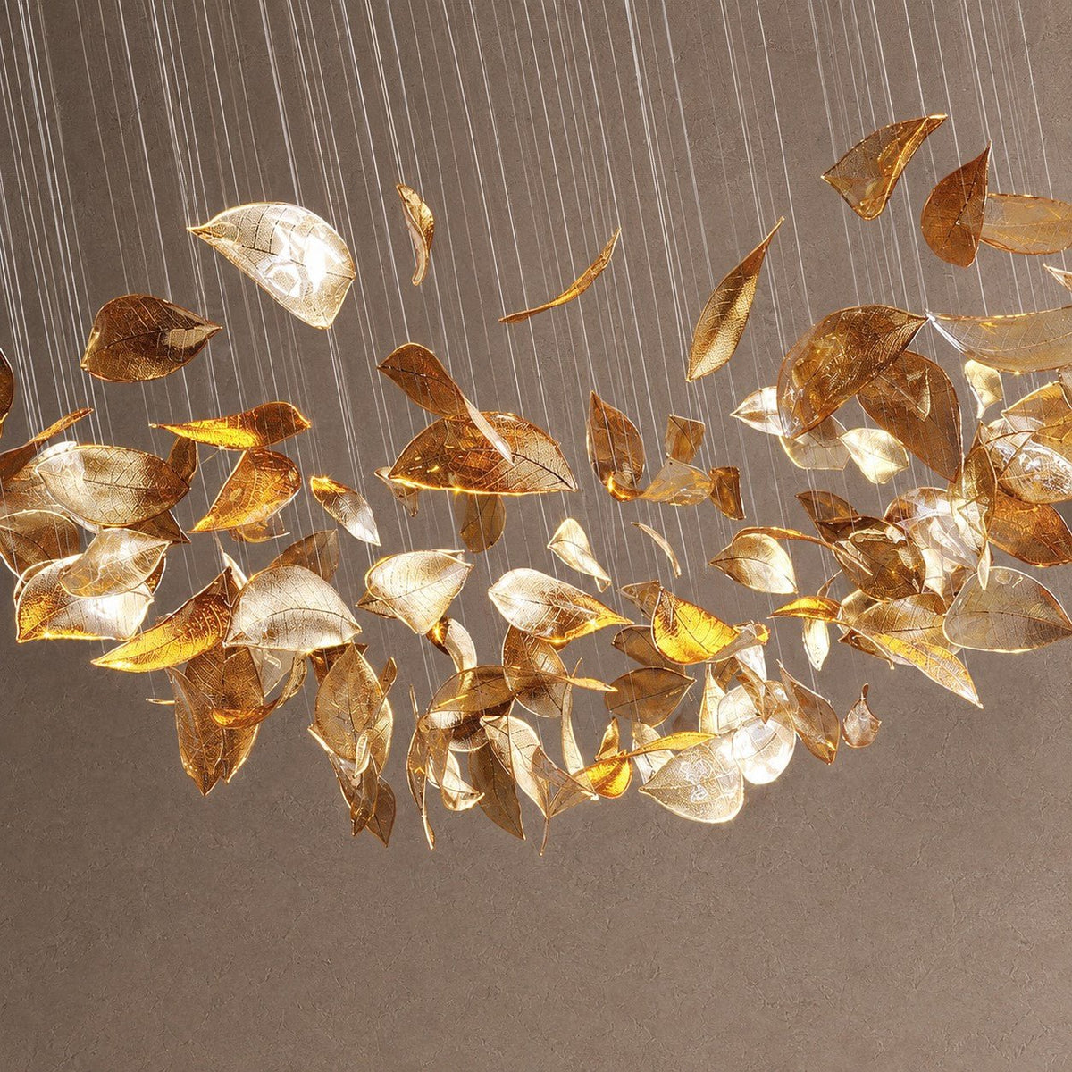 Shake Leaves Chandelier - ∅ 31.8″ x 78.7″ / Dia 80cm x 200cmGold & ClearWarm LightBlushlighting