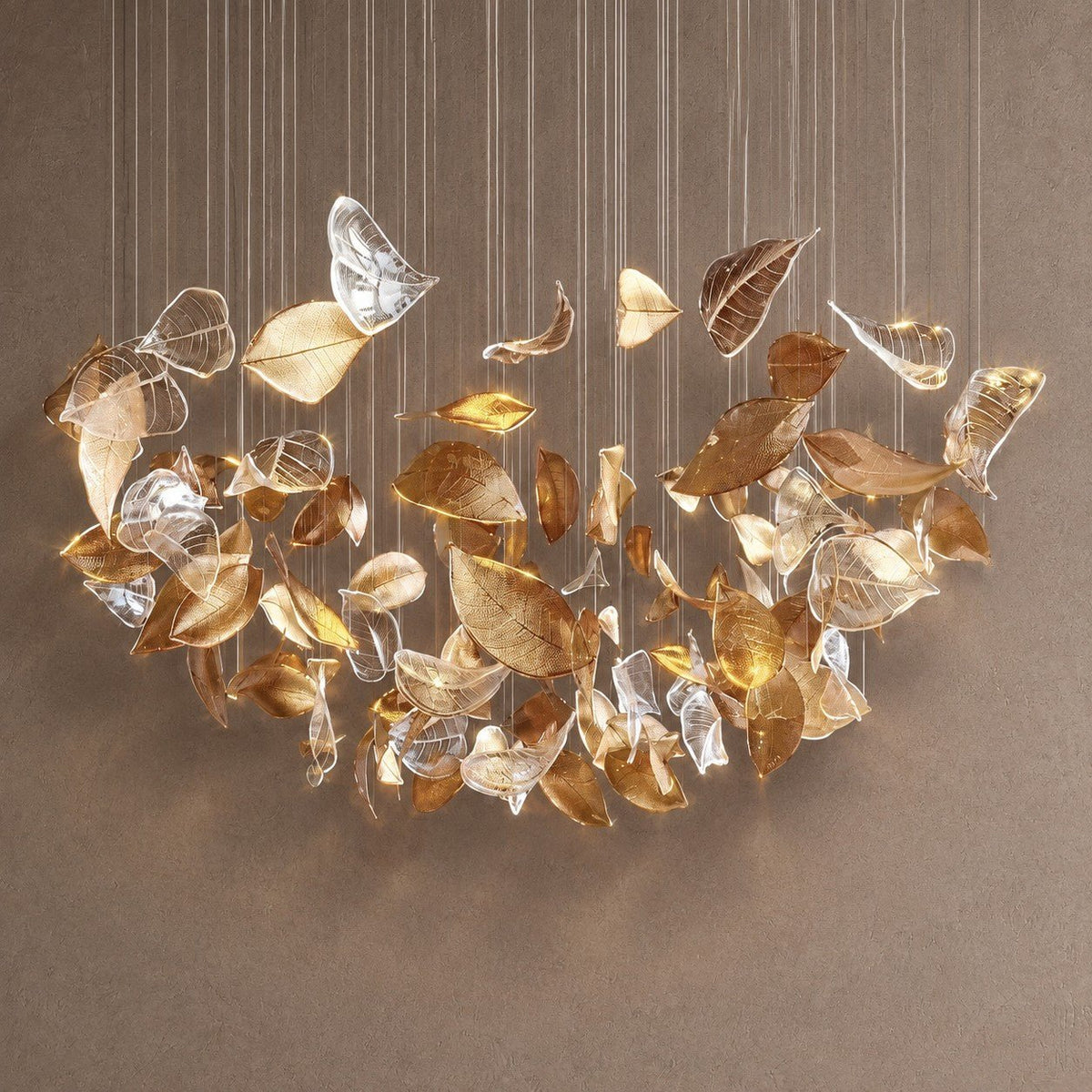 Shake Leaves Chandelier - ∅ 39.4″ x 78.7″ / Dia 100cm x 200cmGold & ClearWarm LightBlushlighting