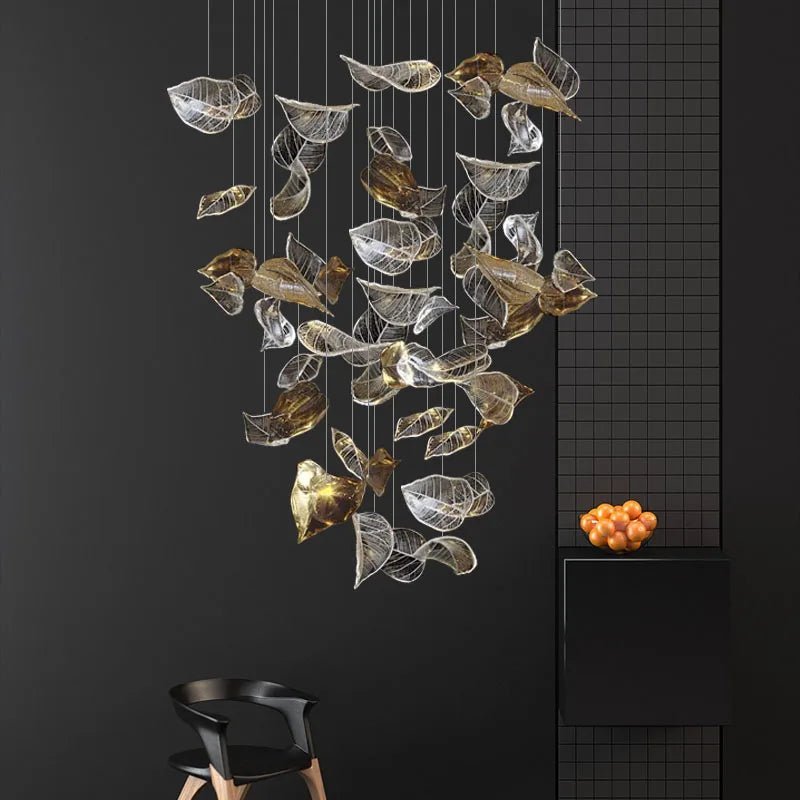 Shake Leaves Chandelier - ∅ 31.8″ x 78.7″ / Dia 80cm x 200cmGold & ClearWarm LightBlushlighting