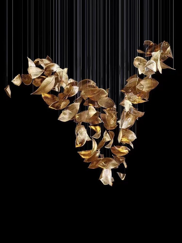 Shake Leaves Chandelier - ∅ 39.4″ x 78.7″ / Dia 100cm x 200cmGold & ClearWarm LightBlushlighting