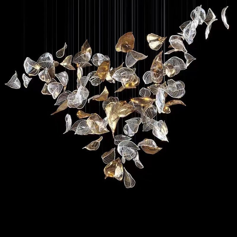 Shake Leaves Chandelier - ∅ 39.4″ x 78.7″ / Dia 100cm x 200cmGold & ClearWarm LightBlushlighting