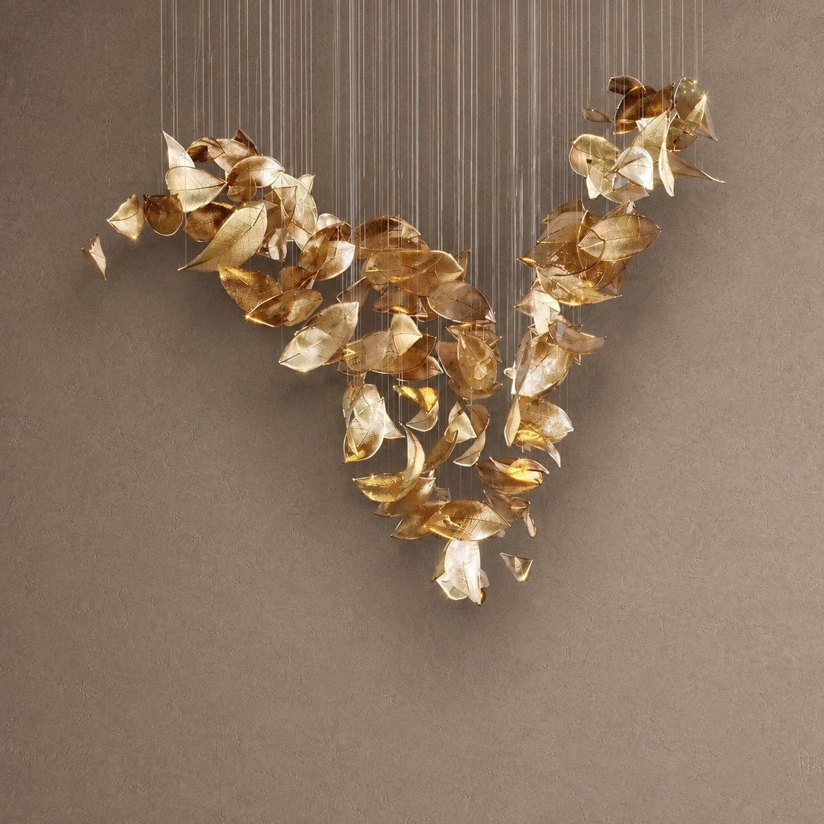 Shake Leaves Chandelier - ∅ 31.8″ x 78.7″ / Dia 80cm x 200cmGold & ClearWarm LightBlushlighting