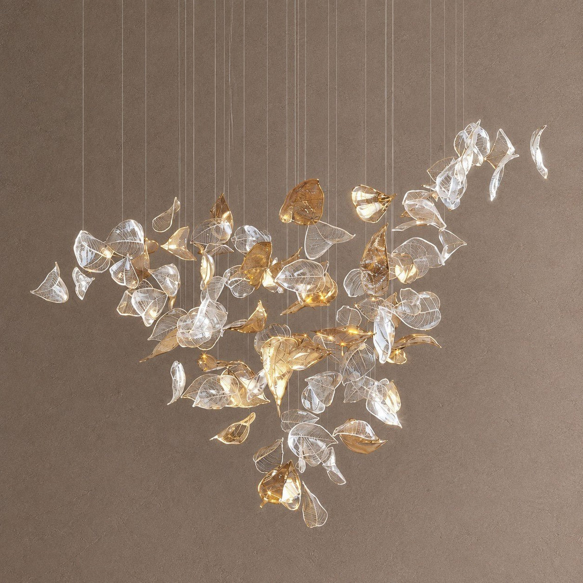 Shake Leaves Chandelier - ∅ 31.8″ x 78.7″ / Dia 80cm x 200cmGold & ClearWarm LightBlushlighting