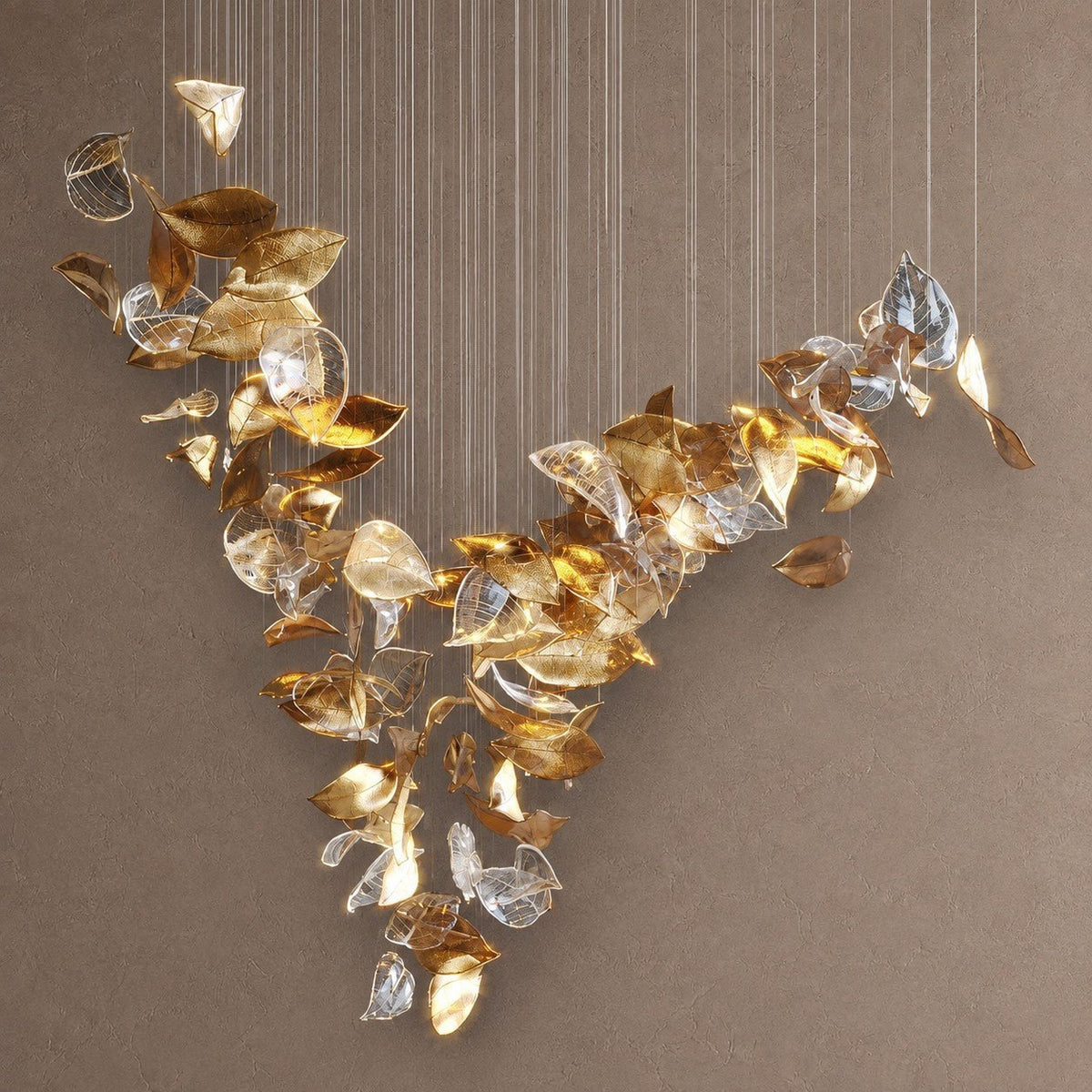 Shake Leaves Chandelier - ∅ 31.8″ x 78.7″ / Dia 80cm x 200cmGold & ClearWarm LightBlushlighting