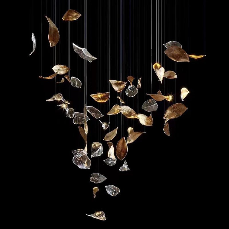 Shake Leaves Chandelier - ∅ 39.4″ x 78.7″ / Dia 100cm x 200cmGold & ClearWarm LightBlushlighting