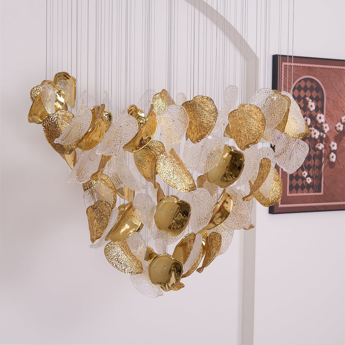 Shake Leaves Chandelier - ∅ 39.4″ x 78.7″ / Dia 100cm x 200cmGold & ClearWarm LightBlushlighting