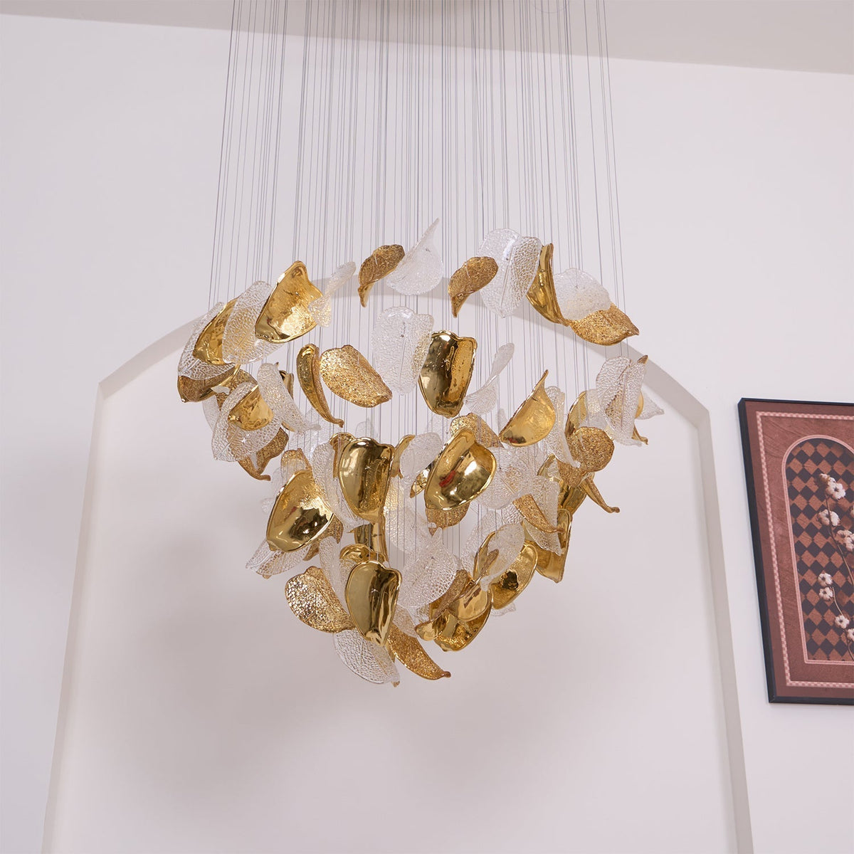 Shake Leaves Chandelier - ∅ 39.4″ x 78.7″ / Dia 100cm x 200cmGold & ClearWarm LightBlushlighting