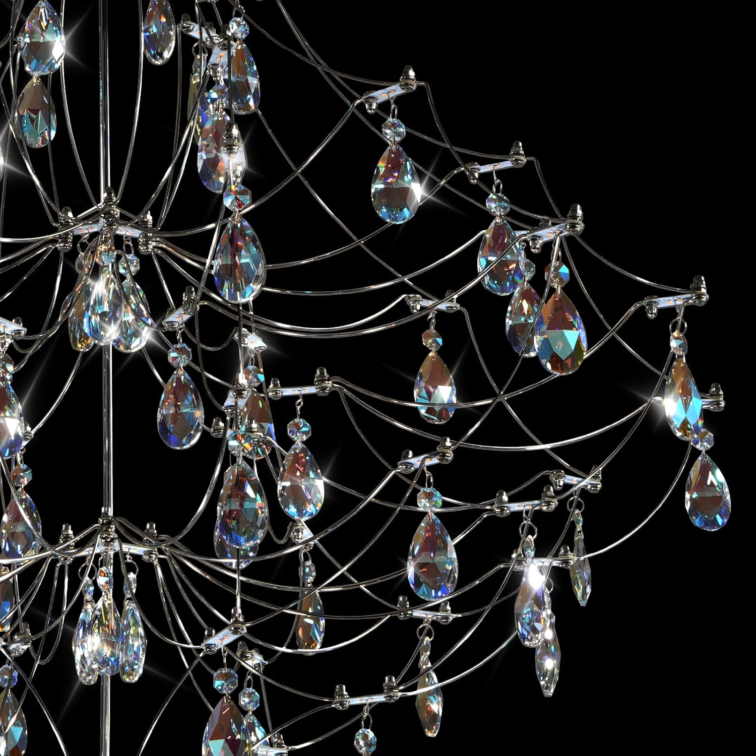 Silver 31.5" Round Crystal Raindrop Chandelier for Modern Homes - Round - D31.5Blushlighting
