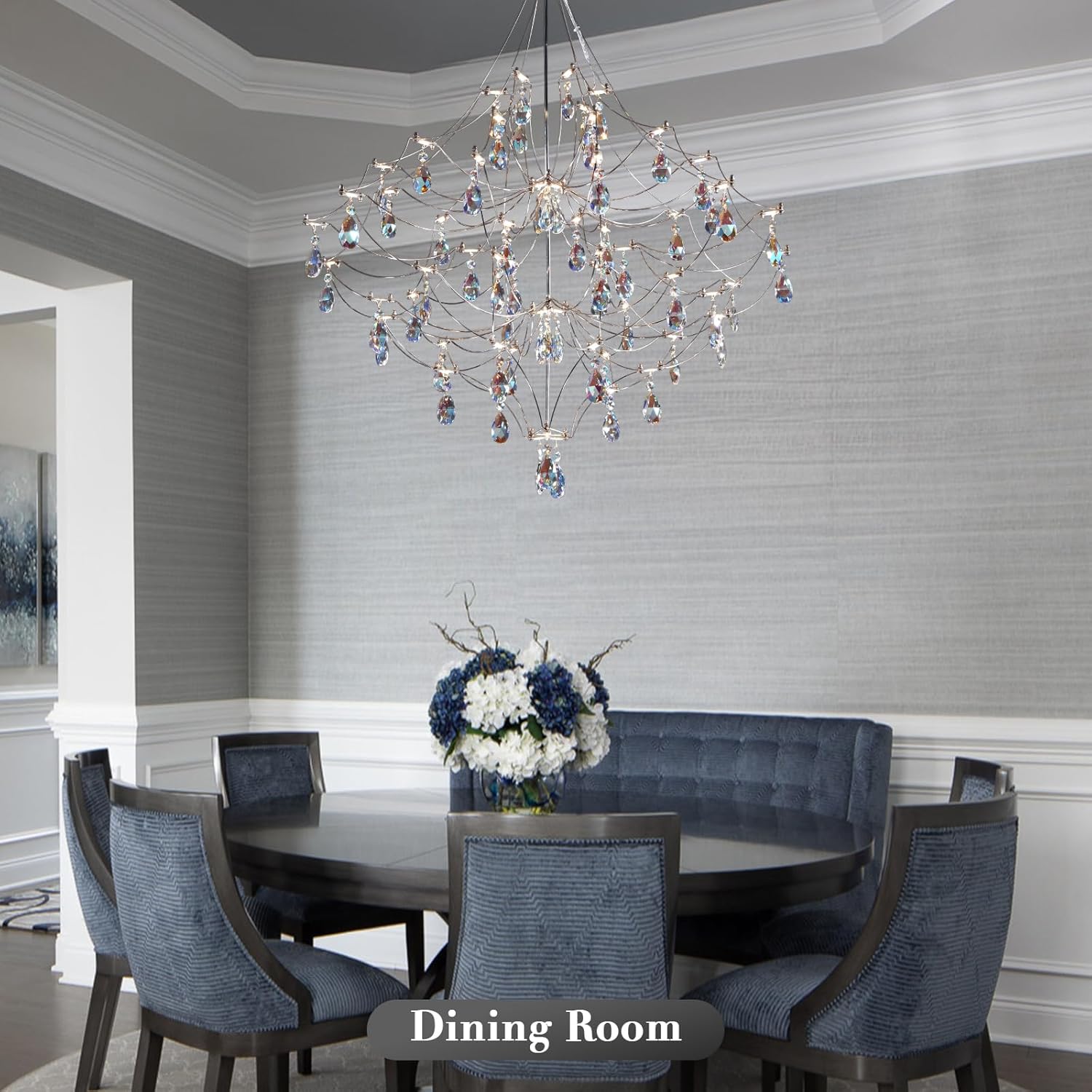Silver 31.5" Round Crystal Raindrop Chandelier for Modern Homes - Round - D31.5Blushlighting