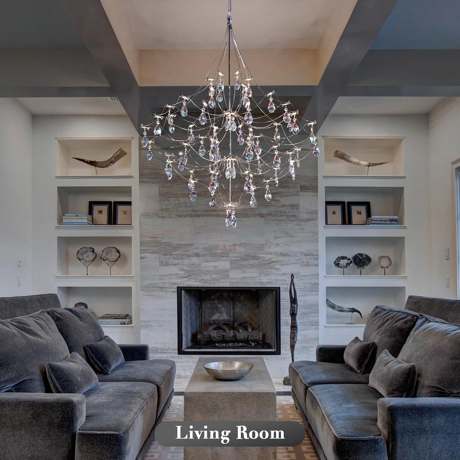 Silver 31.5" Round Crystal Raindrop Chandelier for Modern Homes - Round - D31.5Blushlighting