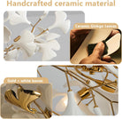 Silver Ceramic Ginkgo Leaf Tree Branch Chandelier – 40" Round Luxury Fixture - Silver40INCHBlushlighting