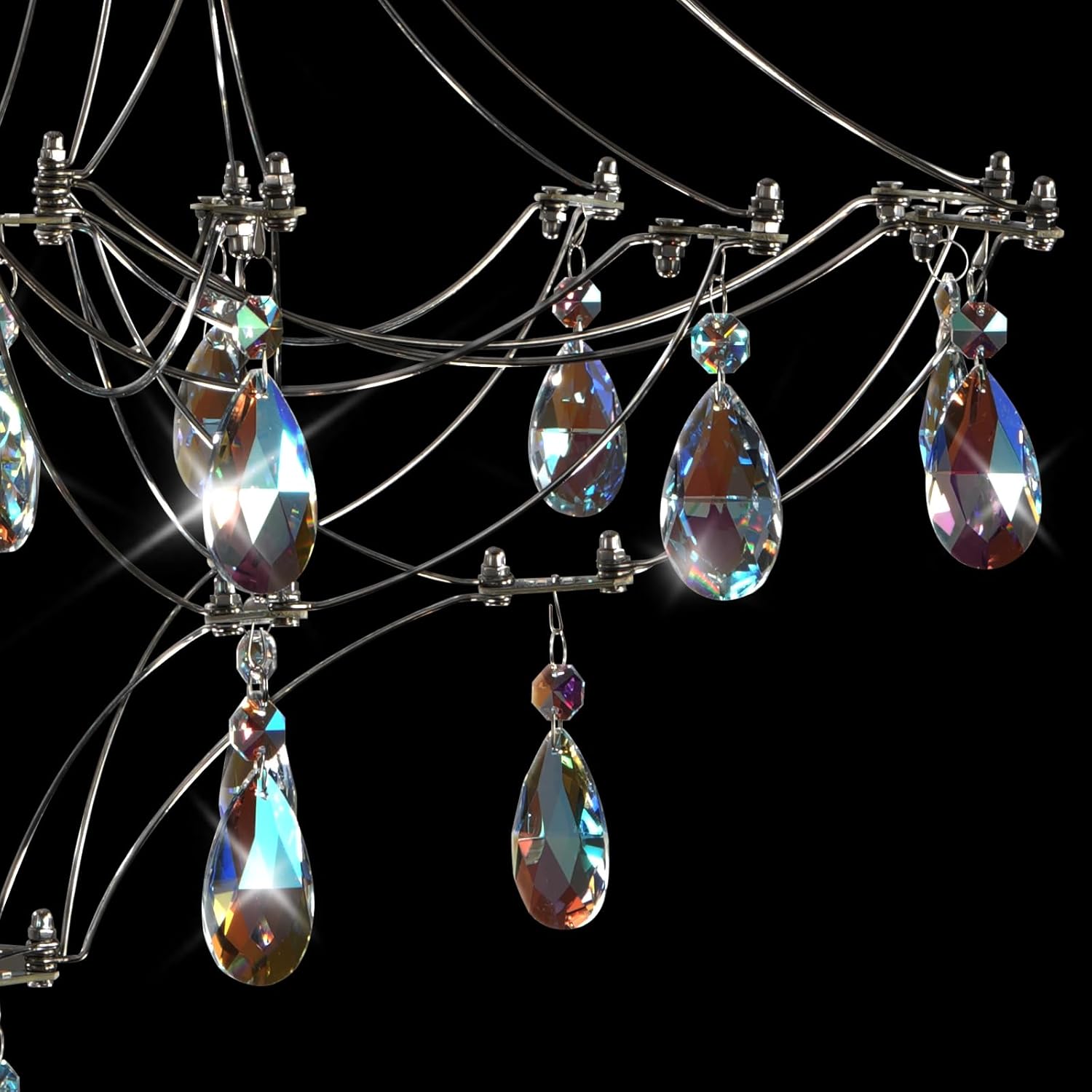 Silver Crystal Round Chandelier 23.6" Modern Luxury Raindrop Light - Round - D23.6"Blushlighting