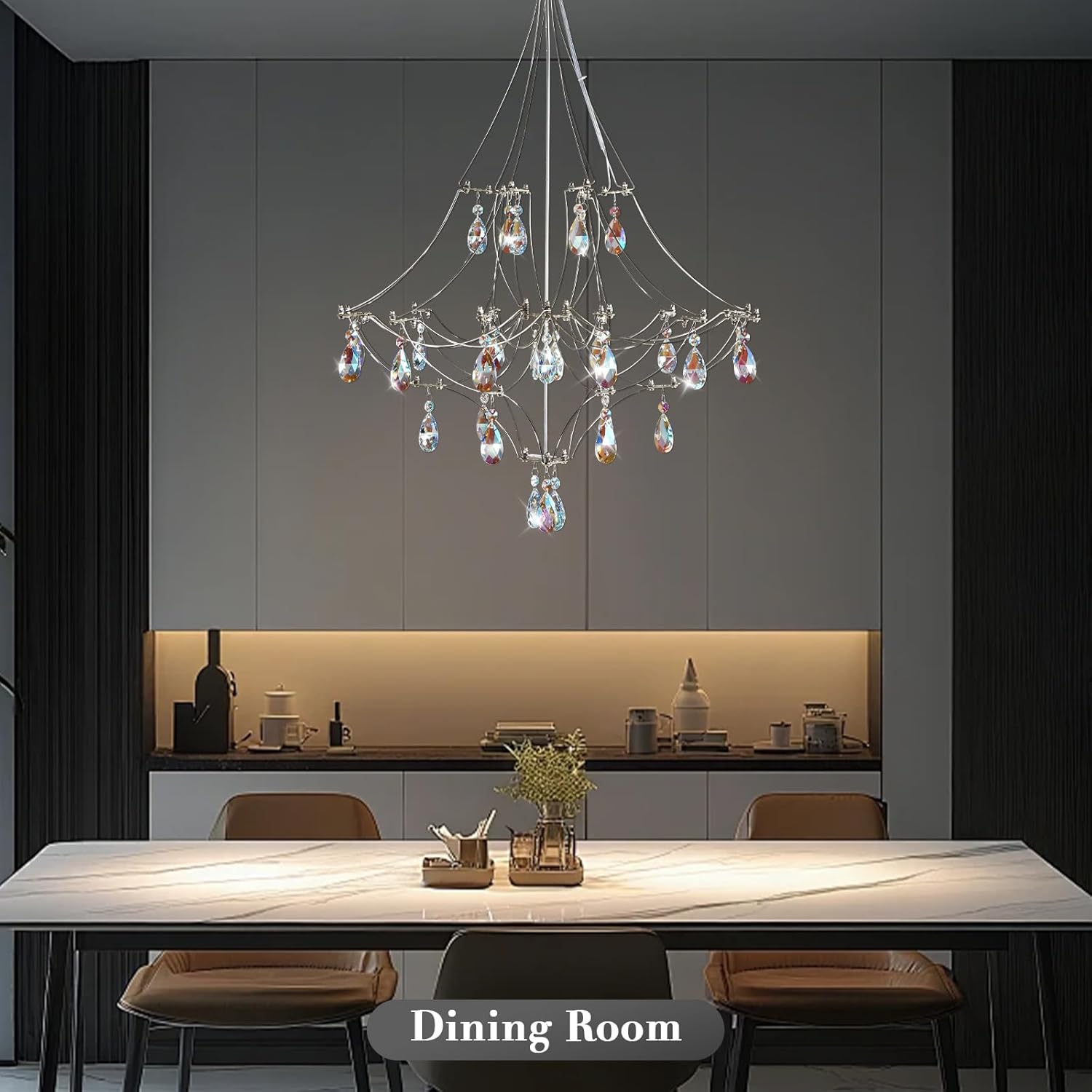 Silver Crystal Round Chandelier 23.6" Modern Luxury Raindrop Light - Round - D23.6"Blushlighting
