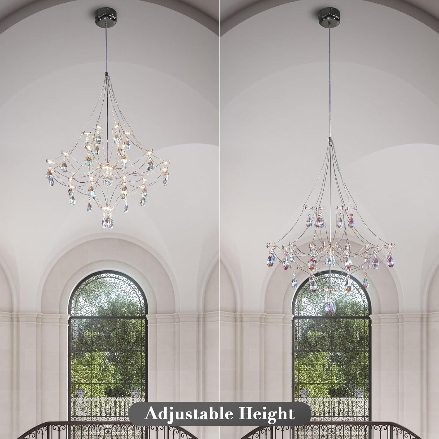 Silver Crystal Round Chandelier 23.6" Modern Luxury Raindrop Light - Round - D23.6"Blushlighting
