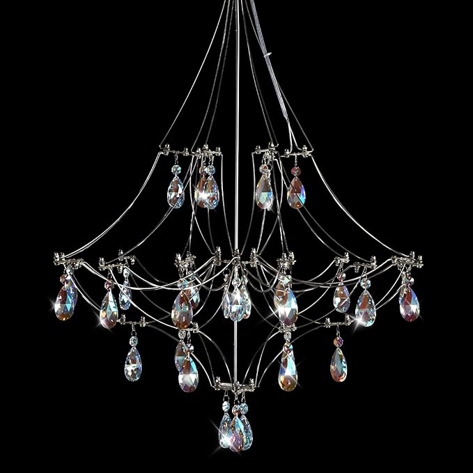 Silver Crystal Round Chandelier 23.6" Modern Luxury Raindrop Light - Round - D23.6"Blushlighting