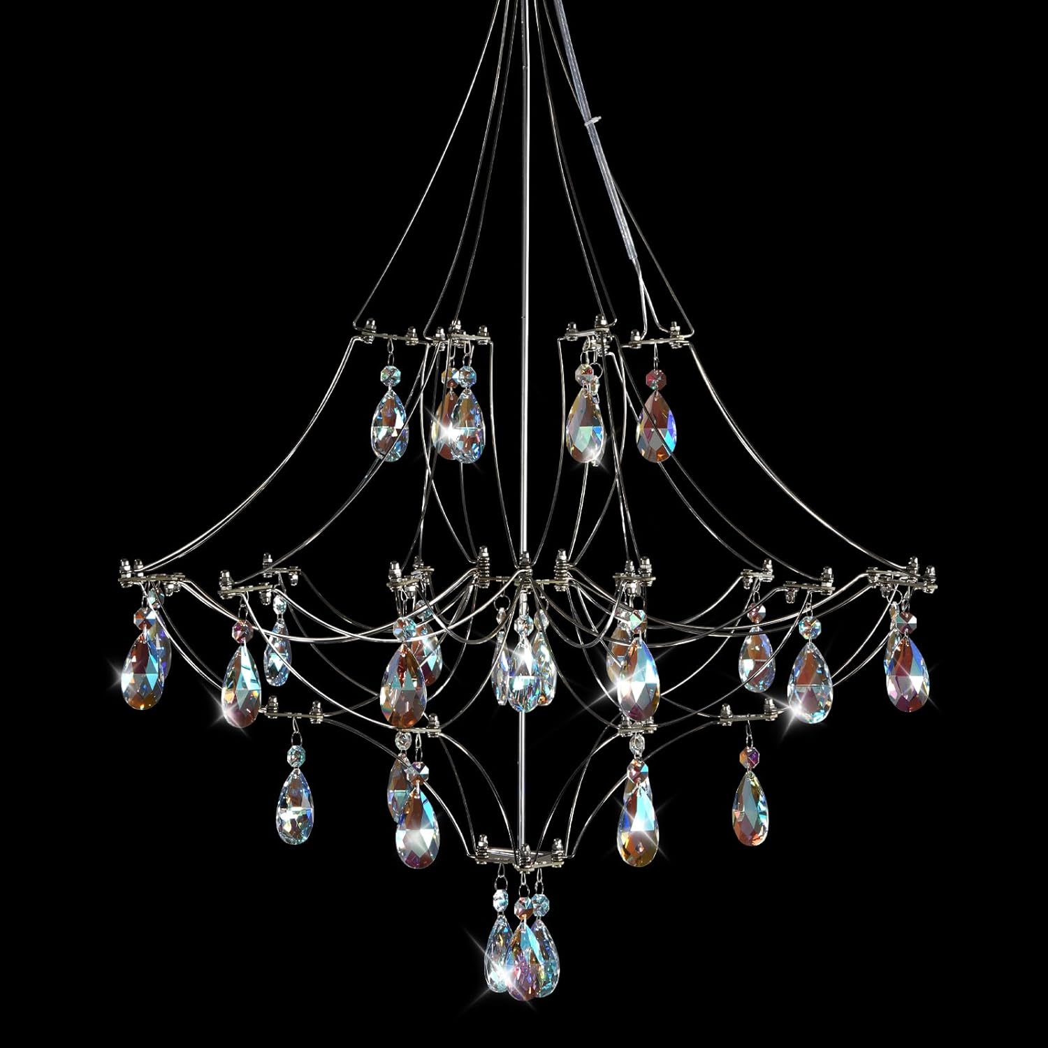 Silver Crystal Round Chandelier 23.6" Modern Luxury Raindrop Light - Round - D23.6"Blushlighting