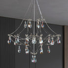 Silver Crystal Round Chandelier 23.6" Modern Luxury Raindrop Light