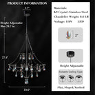 Silver Crystal Round Chandelier 23.6" Modern Luxury Raindrop Light
