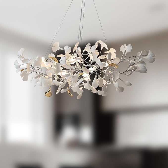 Silver Ginkgo Leaf Branch Chandelier – 59" Modern Brass Light - Silver59INCHBlushlighting