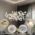 Silver Ginkgo Leaf Branch Chandelier – 59" Modern Brass Light - Silver59INCHBlushlighting