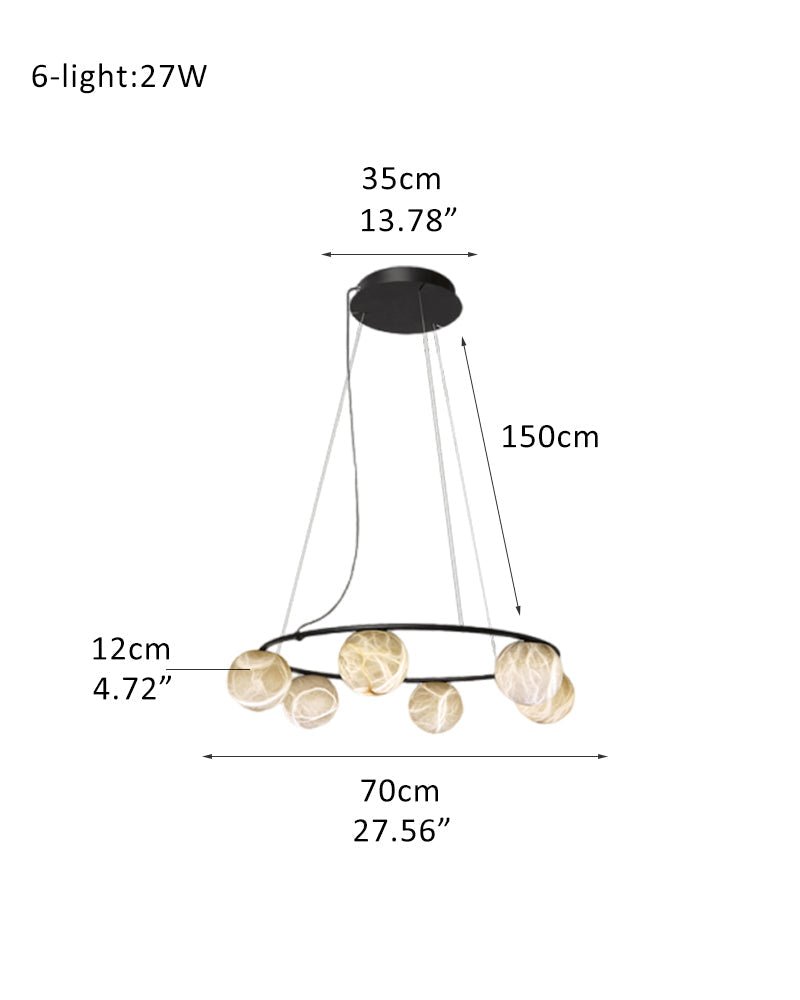 Single/Triple Spiral black ring cluster alabaster 6/9/12/27 balls chandelier - 6-light-D12cm/D4.72"Warm lightWhite + BlackBlushlighting