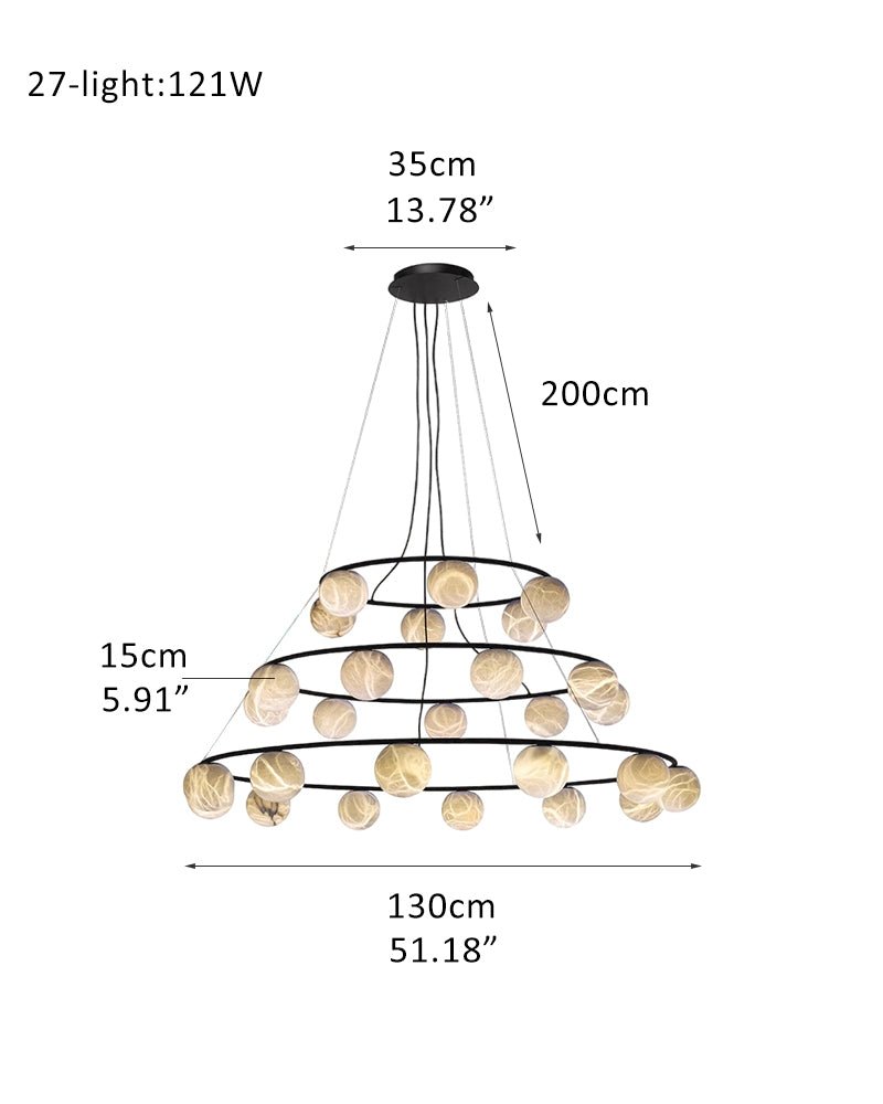 Single/Triple Spiral black ring cluster alabaster 6/9/12/27 balls chandelier - 27-light-D15cm/D5.91"-3 ringWarm lightWhite + BlackBlushlighting